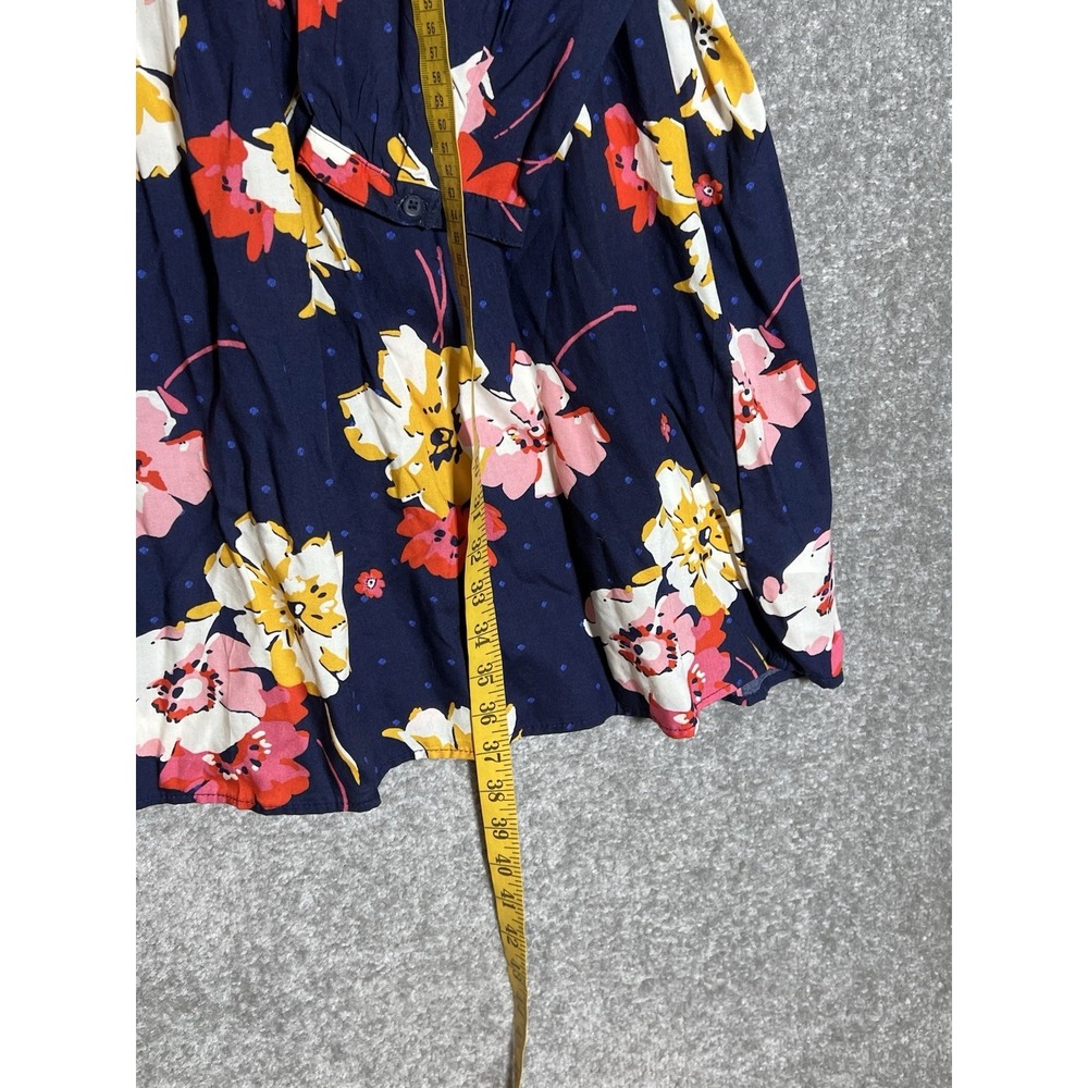 Old Navy Dress Womens Size XL Blue Floral Long Sleeve Pintuck Lace Up Neckline - Picture 9 of 9